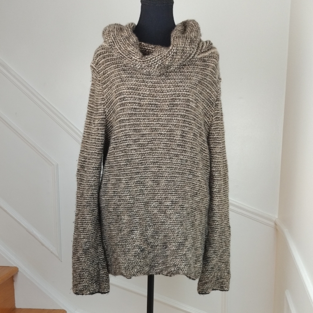 VINTAGE JAEGER Camel Hair &‎ Wool Knit Sweater | Convertible Portrait Neck L